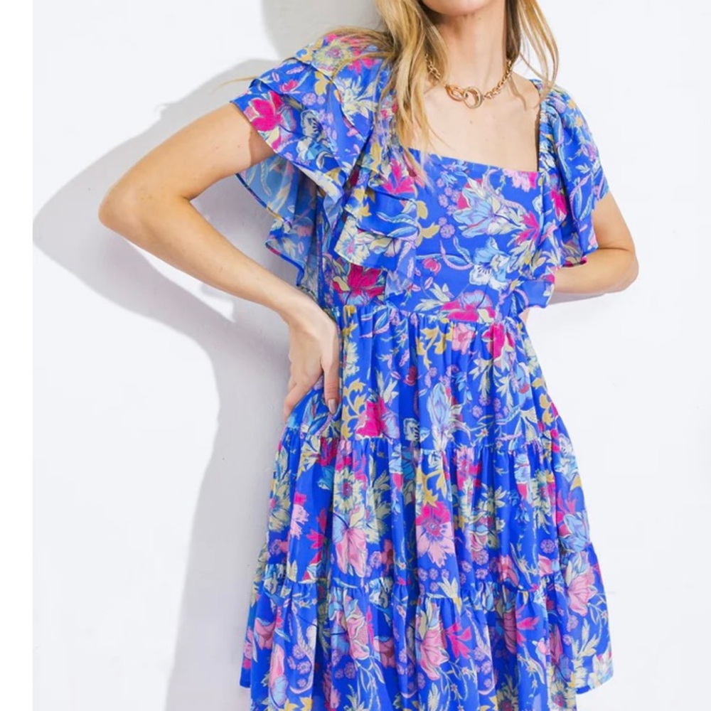 Floral Blue Dress Flying Tomato